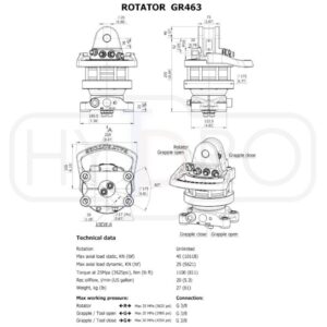 Rotator hydrauliczny Baltrotors 4t; z flanszą 173mm (60°), 4x17mm