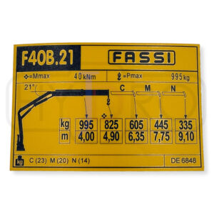 Naklejka diagram udzwigu F40.B21 Fassi DE6848